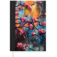 MuchoWow Notitieboek - Schrijfboek - Bloemen - Tak - Abstract - Roze - Notitieboekje klein - A5 formaat - Schrijfblok