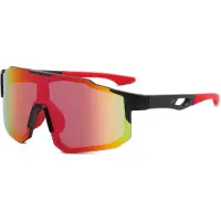 Sport Zonnebril - Fietsbril - Sportbril - Zwart Rood - Rood Spiegel - Gepolariseerd