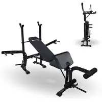 Mobiclinic Pressfit - Multifunctionele fitnessbank - Halterbank - Inklaapbar - Verstelbare rugleuning - Krachtstation met Haltersteun - 140 x 170 x 110 cm - Tot 250kg - Zwart