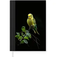 MuchoWow Notitieboek - Schrijfboek - Parkiet - Tak - Bladeren - Geel - Notitieboekje klein - A5 formaat - Schrijfblok
