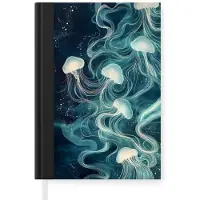 MuchoWow Notitieboek - Schrijfboek - Kwallen - Zee - Wit - Golven - Notitieboekje klein - A5 formaat - Schrijfblok