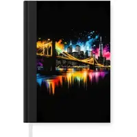 MuchoWow Notitieboek - Schrijfboek - Skyline - Brug - Verlichting - Kleuren - Notitieboekje klein - A5 formaat - Schrijfblok