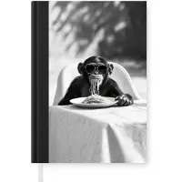 MuchoWow Notitieboek - Schrijfboek - Aap - Spaghetti - Zonnebril - Zwart wit - Cool - Dier - Notitieboekje klein - A5 formaat - Schrijfblok
