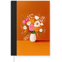 MuchoWow Notitieboek - Schrijfboek - Vaas - Bloemen - Oranje - Notitieboekje klein - A5 formaat - Schrijfblok