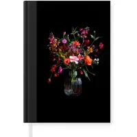 MuchoWow Notitieboek - Schrijfboek - Boeket - Veldbloemen - Vaas - Notitieboekje klein - A5 formaat - Schrijfblok