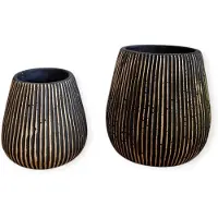 DK Design Daan Kromhout - Bloempot - Set van 2 - Steen - Robuust - Zwart met Goud - 17x16 en 12x13cm