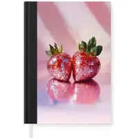 MuchoWow Notitieboek - Schrijfboek - Disco - Fruit - Glitter - Strawberry - Notitieboekje klein - A5 formaat - Schrijfblok