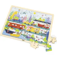 Viga Toys Houten Puzzel met Onderlegger - Stadstransport 48 Stukjes