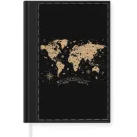 MuchoWow Notitieboek - Schrijfboek - Wereldkaart - Beige - Zwart - Notitieboekje klein - A5 formaat - Schrijfblok