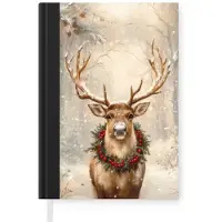 MuchoWow Notitieboek - Schrijfboek - Kerst - Rendier - Winter - Krans - Notitieboekje klein - A5 formaat - Schrijfblok - Kerst - Cadeau - Kerstcadeau voor mannen, vrouwen en kinderen