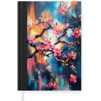 MuchoWow Notitieboek - Schrijfboek - Bloemen - Tak - Artistiek - Roze - Notitieboekje klein - A5 formaat - Schrijfblok