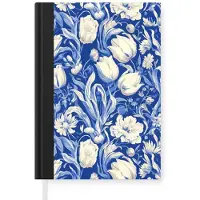 MuchoWow Notitieboek - Schrijfboek - Bloemen - Delfts Blauw - Patroon - Tulp - Notitieboekje klein - A5 formaat - Schrijfblok