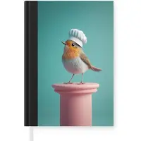 MuchoWow Notitieboek - Schrijfboek - Roodborstje - Vogel - Koksmuts - Sokkel - Notitieboekje klein - A5 formaat - Schrijfblok