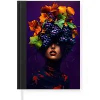 MuchoWow Notitieboek - Schrijfboek - Vrouw - Paars - Druiven - Notitieboekje klein - A5 formaat - Schrijfblok