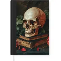 MuchoWow Notitieboek - Schrijfboek - Skelet - Kaarsen - Rozen - Schedel - Boeken - Kandelaar - Notitieboekje klein - A5 formaat - Schrijfblok