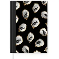 MuchoWow Notitieboek - Schrijfboek - Oesters - Zwart - Vissen - Goud - Notitieboekje klein - A5 formaat - Schrijfblok