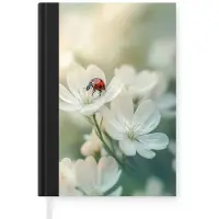 MuchoWow Notitieboek - Schrijfboek - Lieveheersbeestje - Bloemen - Wit - Notitieboekje klein - A5 formaat - Schrijfblok