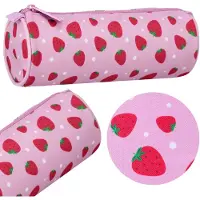 Sarcia.eu Potloodetui voor roze schoolmeisjes, ROND, kokervorm, etui, in aardbei 22x8x8cm