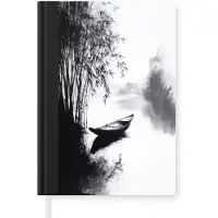 MuchoWow Notitieboek - Schrijfboek - Boot - Rivier - Bamboe - Wit - Notitieboekje klein - A5 formaat - Schrijfblok