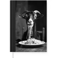 MuchoWow Notitieboek - Schrijfboek - Geit - Bord - Spaghetti - Zwart Wit - Notitieboekje klein - A5 formaat - Schrijfblok