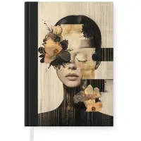 MuchoWow Notitieboek - Schrijfboek - Gezicht - Bloemen - Zwart - Vrouw - Notitieboekje klein - A5 formaat - Schrijfblok
