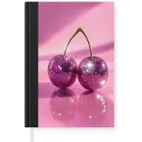 MuchoWow Notitieboek - Schrijfboek - Glitter - Discobol - Roze - Kersen - Notitieboekje klein - A5 formaat - Schrijfblok