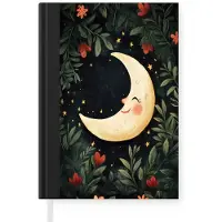 MuchoWow Notitieboek - Schrijfboek - Maan - Bloemen - Nachthemel - Notitieboekje klein - A5 formaat - Schrijfblok