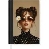 MuchoWow Notitieboek - Schrijfboek - Vrouw - Beige - Bloem - Modern - Portret - Notitieboekje klein - A5 formaat - Schrijfblok