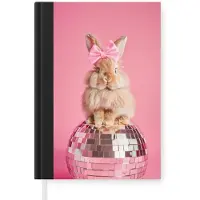 MuchoWow Notitieboek - Schrijfboek - Strik - Discobal - Konijn - Notitieboekje klein - A5 formaat - Schrijfblok