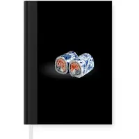 MuchoWow Notitieboek - Schrijfboek - Sushi - Delfts blauw - Rijst - Vis - Elegant - Notitieboekje klein - A5 formaat - Schrijfblok