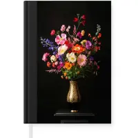 MuchoWow Notitieboek - Schrijfboek - Kleurrijk - Boeket - Vaas - Goud - Notitieboekje klein - A5 formaat - Schrijfblok