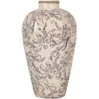 Clayre & Eef Vaas Ø 17x30 cm Beige Grijs Keramiek Bloemen