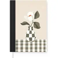 MuchoWow Notitieboek - Schrijfboek - Vaas - Geruit - Groen - Bloem - Notitieboekje klein - A5 formaat - Schrijfblok