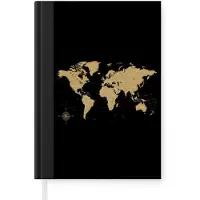 MuchoWow Notitieboek - Schrijfboek - Wereldkaart - Beige - Zwart - Notitieboekje klein - A5 formaat - Schrijfblok