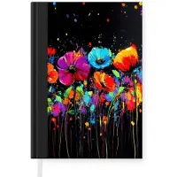 MuchoWow Notitieboek - Schrijfboek - Bloemen - Kleurrijk - Spetters - Notitieboekje klein - A5 formaat - Schrijfblok