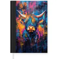 MuchoWow Notitieboek - Schrijfboek - Schotse Hooglander - Abstract - Kleurrijk - Notitieboekje klein - A5 formaat - Schrijfblok