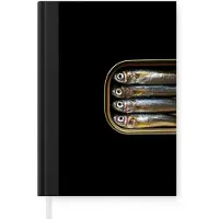 MuchoWow Notitieboek - Schrijfboek - Sardines - Blik - Zwart - Vissen - Notitieboekje klein - A5 formaat - Schrijfblok