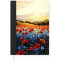 MuchoWow Notitieboek - Schrijfboek - Klaproos - Bloemenveld - Kleurrijk - Notitieboekje klein - A5 formaat - Schrijfblok