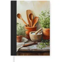 MuchoWow Notitieboek - Schrijfboek - Potten - Kruiden - Hout - Notitieboekje klein - A5 formaat - Schrijfblok