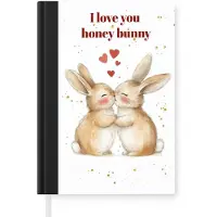 MuchoWow Notitieboek - Schrijfboek - Liefde - Rood - konijn - Notitieboekje klein - A5 formaat - Schrijfblok