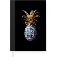 MuchoWow Notitieboek - Schrijfboek - Ananas - Bloemen patroon - Goud - Delftsblauw - Notitieboekje klein - A5 formaat - Schrijfblok