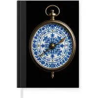 MuchoWow Notitieboek - Schrijfboek - Kompas - Delfts blauw - Zwart - Notitieboekje klein - A5 formaat - Schrijfblok
