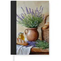 MuchoWow Notitieboek - Schrijfboek - Lavendel - Brood - Stilleven - Notitieboekje klein - A5 formaat - Schrijfblok