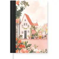 MuchoWow Notitieboek - Schrijfboek - Bloemen - Huizen - Dorp - Notitieboekje klein - A5 formaat - Schrijfblok