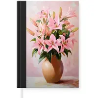 MuchoWow Notitieboek - Schrijfboek - Vaas - Bloemen - Roze - Notitieboekje klein - A5 formaat - Schrijfblok