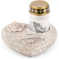 Novaliv Grafversiering hart grijs met roos met opschrift we missen je incl. LED graflamp wit grafdecoratie grafhart weerbestendig grafdecoratie gedenksteen theelichthouder rouwsteen