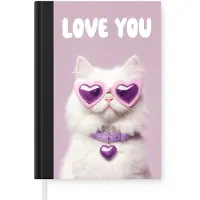 MuchoWow Notitieboek - Schrijfboek - Kat - Love - Paars - Valentijn - Notitieboekje klein - A5 formaat - Schrijfblok