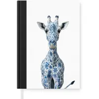 MuchoWow Notitieboek - Schrijfboek - Giraffe - Delfts blauw - Dieren - Minimalistisch - Notitieboekje klein - A5 formaat - Schrijfblok
