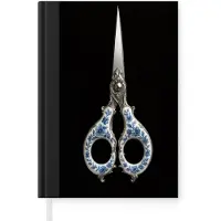 MuchoWow Notitieboek - Schrijfboek - Schaar - Delfts blauw - Zwart - Notitieboekje klein - A5 formaat - Schrijfblok
