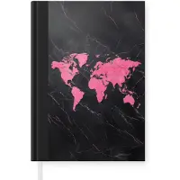MuchoWow Notitieboek - Schrijfboek - Wereldkaart - Roze - Marmer print - Notitieboekje klein - A5 formaat - Schrijfblok